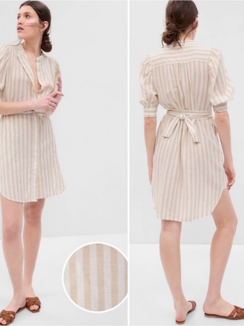 GAP Striped Shirt Mini Dress in Beige and Cream